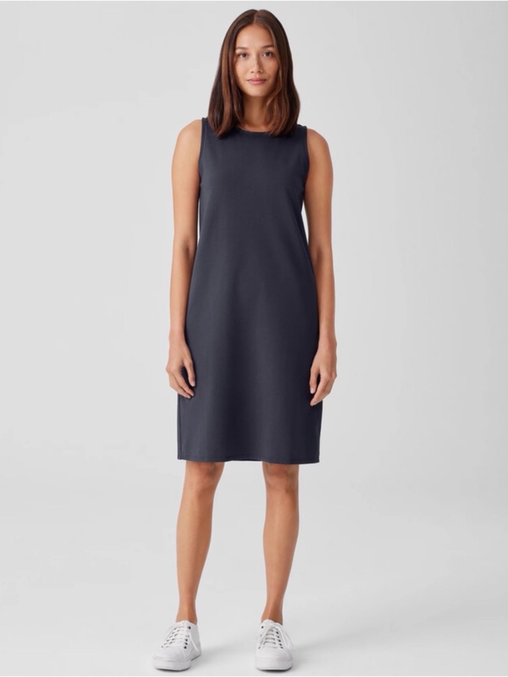 Eileen Fisher Black Pima Cotton Stretch Jersey Tank Dress